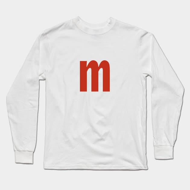 Letter m in Red Text Minimal Typography Long Sleeve T-Shirt by ellenhenryart